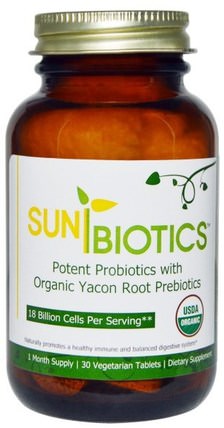 Organic Potent Probiotics with Organic Yacon Root Prebiotics, 30 Veggie Tabs by Sunbiotics, 補充劑，益生菌，穩定的益生菌 HK 香港