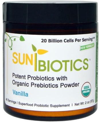 Potent Probiotics with Organic Prebiotics Powder, Vanilla, 2 oz (57 g) by Sunbiotics, 補充劑，益生菌，穩定的益生菌 HK 香港
