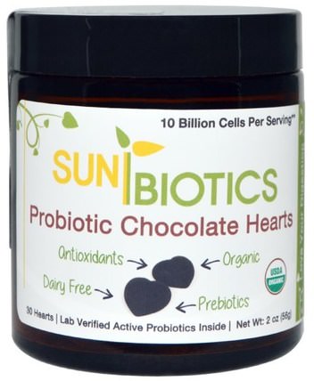 Probiotic Chocolate Hearts, 30 Hearts, 2 oz (56 g) by Sunbiotics, 補充劑，益生菌，穩定的益生菌，熱敏產品 HK 香港
