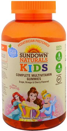 Kids, Complete Multivitamin Gummies, Disney Princess, Grape, Orange & Cherrry, 180 Gummies by Sundown Naturals Kids, 維生素，多種維生素，兒童健康 HK 香港