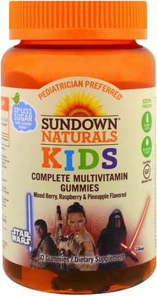 Kids, Complete Multivitamin Gummies, Disney Star Wars, Mixed Berry, Raspberry & Pineapple, 60 Gummies by Sundown Naturals Kids, 維生素，多種維生素，兒童健康 HK 香港