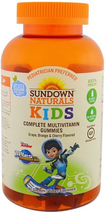 Kids, Complete Multivitamin Gummies, Miles from Tomorrowland, Grape, Orange & Cherry, 180 Gummies by Sundown Naturals Kids, 熱敏感產品，維生素，多種維生素gummies HK 香港