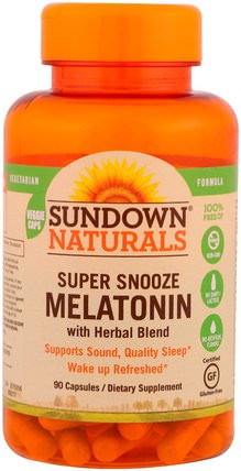 Super Snooze Melatonin, 90 Capsules by Sundown Naturals, 補充劑，褪黑激素 HK 香港