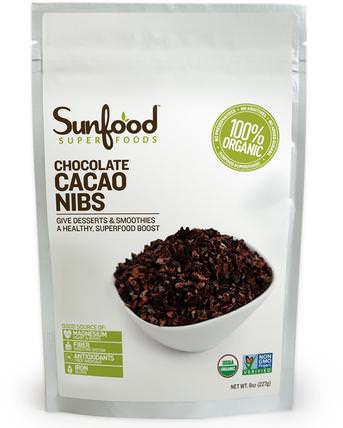Chocolate Cacao Nibs, 8 oz (227 g) by Sunfood, 食物，可可（可可）巧克力 HK 香港