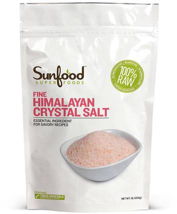 Fine Himalayan Crystal Salt, 1 lb (454 g) by Sunfood, 食物，香料和調味料，鹽天然鹽 HK 香港