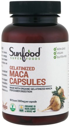 Gelatinized Maca Capsules, 800 mg, 90 Capsules by Sunfood, 健康，男人，瑪卡 HK 香港