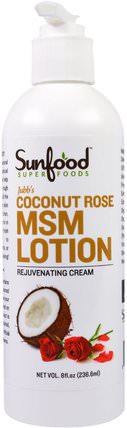 Jubbss Coconut Rose MSM Lotion, 8 fl oz (236.6 ml) by Sunfood, 美容，面部護理，麥盧卡蜂蜜護膚，沐浴，潤膚露 HK 香港