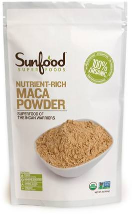 Maca Powder, Raw, 1 lb (454 g) by Sunfood, 補充劑，adaptogen，男性，瑪卡 HK 香港