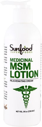 Medicinal MSM Lotion, Rejuvenating Cream, 8 fl oz (236.6 ml) by Sunfood, 沐浴，美容，潤膚露，抗疼 HK 香港