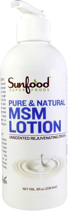 MSM Lotion, Unscented Rejuvenating Cream, 8 fl oz (236.6 ml) by Sunfood, 沐浴，美容，潤膚露，抗疼 HK 香港