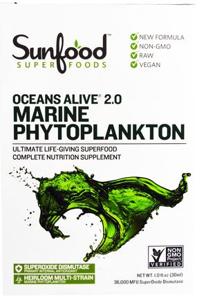 Oceans Alive 2.0 Marine Phytoplankton, 1 fl oz (30 ml) by Sunfood, 補品，超級食品，海洋浮游植物 HK 香港