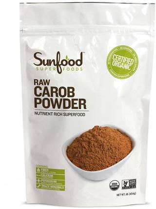 Organic Carob Powder, Raw, 1 lb (454 g) by Sunfood, 食物，甜味劑 HK 香港