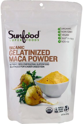 Organic Gelatinized Maca Powder, 8 oz (227 g) by Sunfood, 健康，男人，瑪卡 HK 香港
