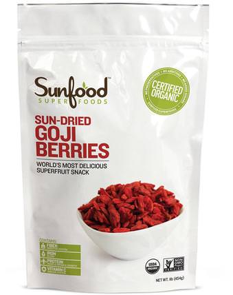 Organic Sun-Dried Goji Berries, 1 lb (454 g) by Sunfood, 補品，adaptogen，乾果 HK 香港