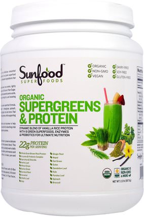 Organic Supergreens & Protein, 2.2 lb (997.9 g) by Sunfood, 補品，蛋白質，草藥 HK 香港