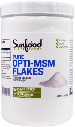 Pure Opti-MSM Flakes, 1 lb (454 g) by Sunfood, 健康，關節炎，抗疼痛 HK 香港