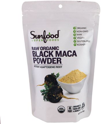 Raw Organic Black Maca Powder, 4 oz (113 g) by Sunfood, 健康，男人，瑪卡 HK 香港