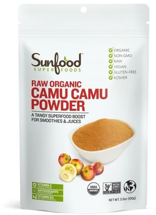 Raw Organic Camu Camu Powder, 3.5 oz (100 g) by Sunfood, 補充劑，超級食品，抗氧化劑，camu camu - 天然維生素c HK 香港