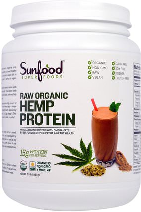 Raw Organic Hemp Protein Powder, 2.5 lb (1.13 kg) by Sunfood, 補充劑，efa omega 3 6 9（epa dha），大麻產品 HK 香港