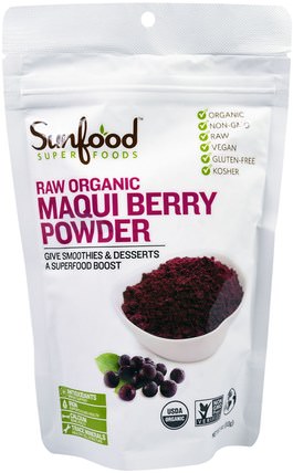 Raw Organic Maqui Berry Powder, 4 oz (113 g) by Sunfood, 補品，水果提取物，maqui HK 香港