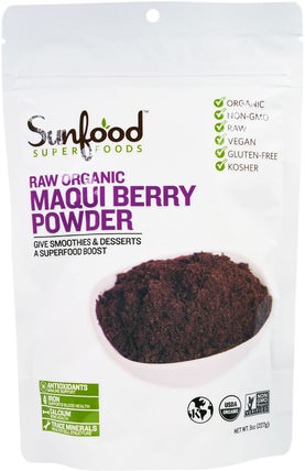 Raw Organic Maqui Berry Powder, 8 oz (227 g) by Sunfood, 補品，水果提取物，maqui HK 香港
