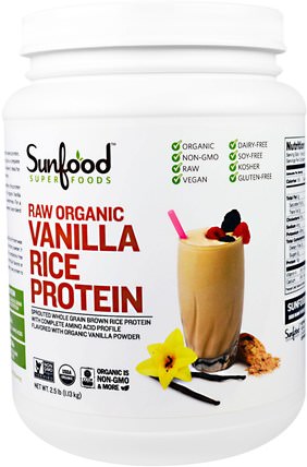 Raw Organic Vanilla Rice Protein, 2.5 lb (1.13 kg) by Sunfood, 補充劑，蛋白質，大米蛋白粉 HK 香港