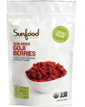 Sun-Dried Goji Berries, 8 oz (227 g) by Sunfood, 補品，adaptogen，乾果 HK 香港