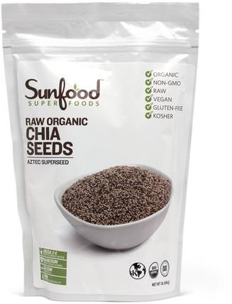 Superfoods, Raw Organic Chia Seed, 1 lb (454 g) by Sunfood, 補充劑，efa omega 3 6 9（epa dha），正大種子 HK 香港