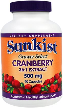Grower Select, Cranberry 36:1 Extract, 500 mg, 90 Capsules by Sunkist, 草藥，酸果蔓汁提取物，蔓越莓 HK 香港
