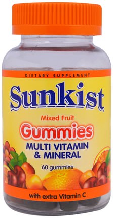 Gummies, Multi Vitamin & Mineral, Mixed Fruit, 60 Gummies by Sunkist, 維生素，多種維生素，礦物質 HK 香港