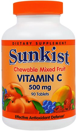 Vitamin C, Chewable Mixed Fruit, 500 mg, 90 Tablets by Sunkist, 維生素，維生素C，維生素C咀嚼，健康，免疫支持 HK 香港