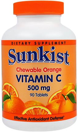 Vitamin C, Chewable Orange, 500 mg, 90 Tablets by Sunkist, 維生素，維生素C，維生素C咀嚼，健康，免疫支持 HK 香港