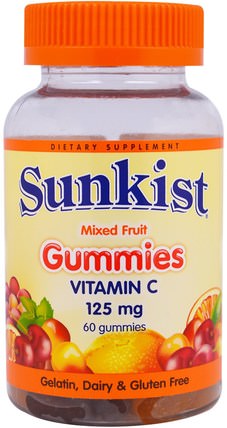 Vitamin C, Mixed Fruit Gummies, 125 mg, 60 Gummies by Sunkist, 維生素，維生素C，熱敏感產品 HK 香港