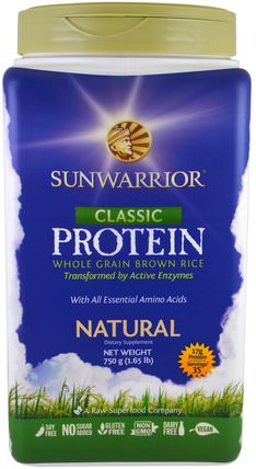 Classic Protein, Whole Grain Brown Rice, Natural, 1.65 lb (750 g) by Sunwarrior, 運動，鍛煉，蛋白質 HK 香港