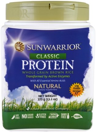 Classic Protein, Whole Grain Brown Rice, Natural, 13.2 oz (375 g) by Sunwarrior, 運動，鍛煉，蛋白質 HK 香港