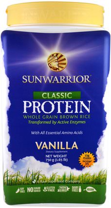 Classic Protein, Whole Grain Brown Rice, Vanilla, 1.65 lb (750 g) by Sunwarrior, 運動，鍛煉，蛋白質 HK 香港