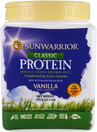 Classic Protein, Whole Grain Brown Rice, Vanilla, 13.2 oz (375 g) by Sunwarrior, 運動，鍛煉，蛋白質 HK 香港