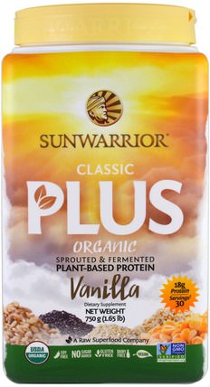 Organic Classic Plus, Vanilla, 1.65 lb (750 g) by Sunwarrior, 運動，鍛煉，蛋白質 HK 香港