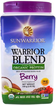 Warrior Blend, Plant-Based Organic Protein, Berry, 1.65 lb (750 g) by Sunwarrior, 運動，鍛煉，蛋白質 HK 香港