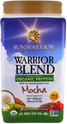 Warrior Blend, Plant-Based Organic Protein, Mocha, 1.65 lb (750 g) by Sunwarrior, 運動，鍛煉，蛋白質 HK 香港