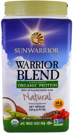 Warrior Blend, Plant-Based Organic Protein, Natural, 1.65 lb (750 g) by Sunwarrior, 運動，鍛煉，蛋白質 HK 香港