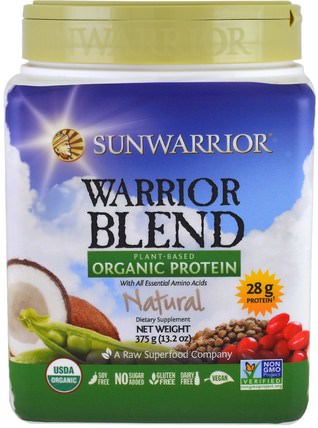 Warrior Blend, Plant-Based Organic Protein, Natural, 13.2 oz (375 g) by Sunwarrior, 運動，鍛煉，蛋白質 HK 香港