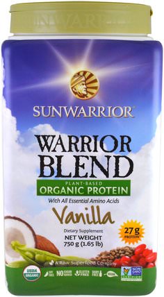 Warrior Blend, Plant-Based Organic Protein, Vanilla, 1.65 lb (750 g) by Sunwarrior, 運動，鍛煉，蛋白質 HK 香港