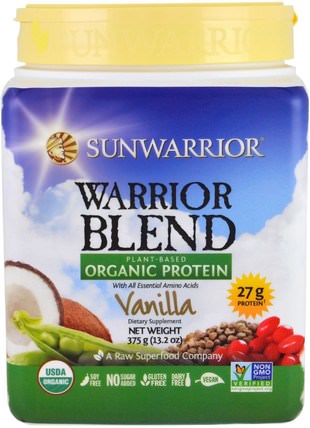 Warrior Blend, Plant-Based Organic Protein, Vanilla, 13.2 oz (375 g) by Sunwarrior, 運動，鍛煉，蛋白質 HK 香港