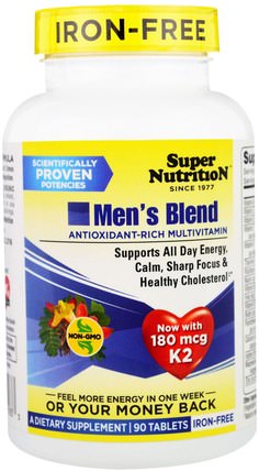 Mens Blend, Antioxidant-Rich Mulitvitamin, Iron Free, 90 Tablets by Super Nutrition, 維生素，男性多種維生素 HK 香港