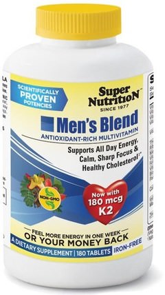 Mens Blend, Antioxidant Rich Multivitamin, Iron Free, 180 Tablets by Super Nutrition, 維生素，多種維生素，男士混合 HK 香港