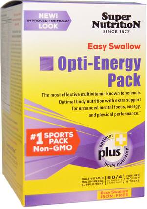 Opti-Energy Pack, Multivitamin/Multimineral Supplement, Iron-Free, 90 Packets, (4 Tabs Each) by Super Nutrition, 維生素，多種維生素 HK 香港