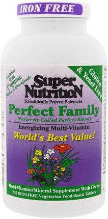 Perfect Family, Energizing Multi-Vitamin, Iron Free, 240 Vegetarian Food-Based Tablets by Super Nutrition, 維生素，多種維生素，超級營養 HK 香港
