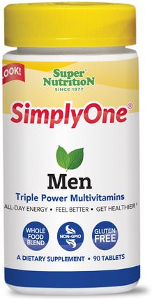 SimplyOne, Men, Triple Power Multivitamins, 90 Tablets by Super Nutrition, 維生素，多種維生素，男士混合 HK 香港