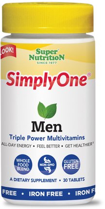 SimplyOne, Men, Triple Power Multivitamins, Iron Free, 30 Tablets by Super Nutrition, 維生素，男性多種維生素 HK 香港